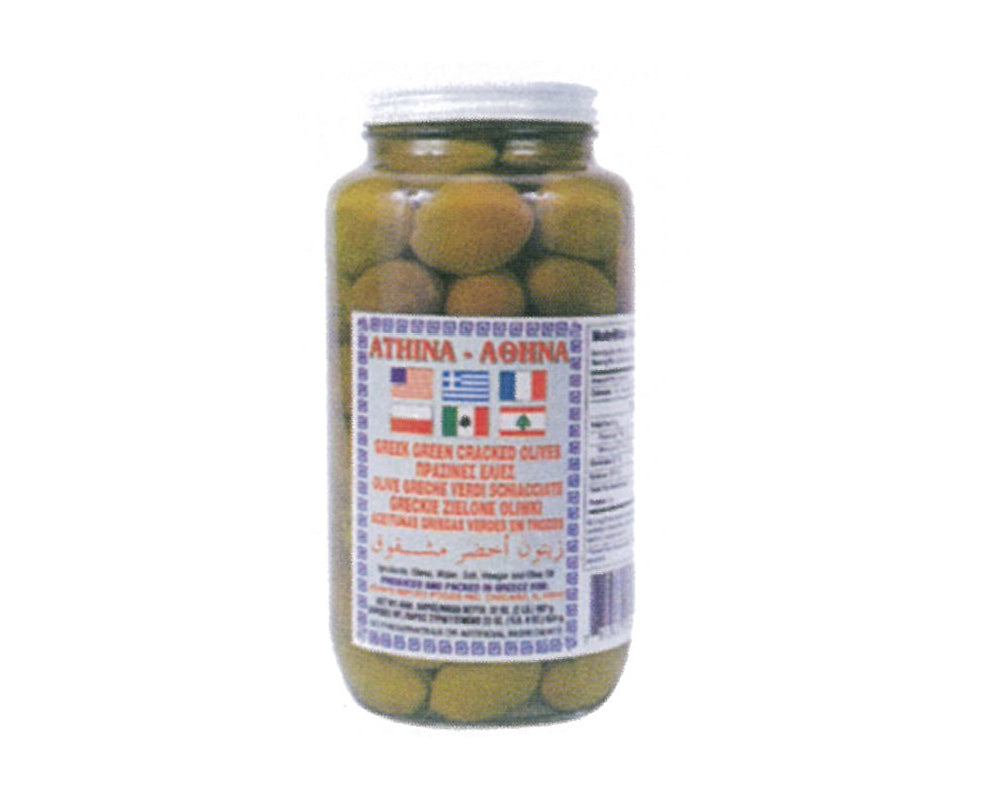 Super Mammoth Greek Green Cracked Olives Stephen's Import Foods